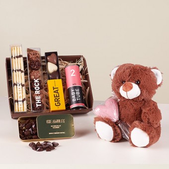 Amorous Suavity: Confezione di cioccolatini e orsetto di peluche