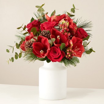 Jingle Bloom: Red Amaryllis and Roses