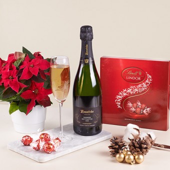 Holiday Spirit: Vibrant Poinsettia and Sparkling Wine