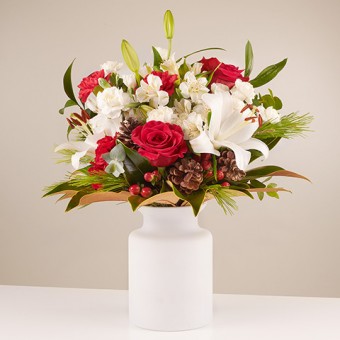 Festive Splendour: Red Roses and White Lilies