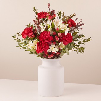Warmest Wishes: Red Carnations and White Alstroemeria 