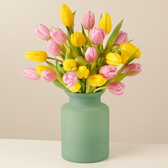 Bright Side: Pink and Yellow Tulips