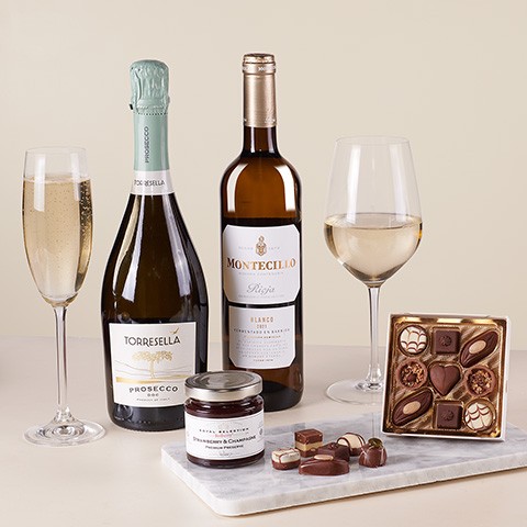 Product photo for Perfect Balance: Sparkling Wine and White Wine with Mini Pralines