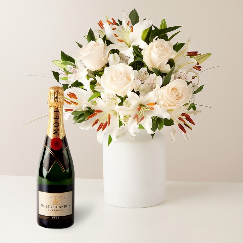 Product photo for Sparkling Decant: Lilien- und Rosenstrauß mit Champagner
