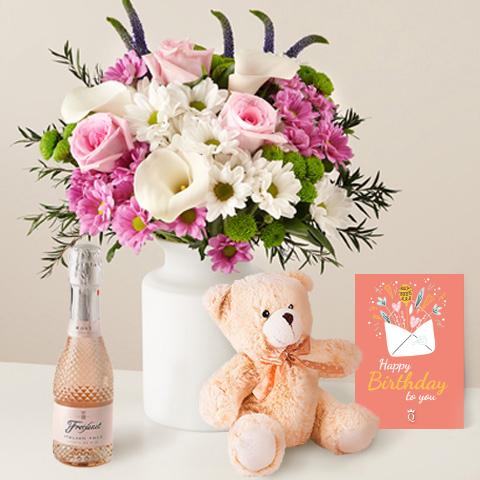 Product photo for Birthday Toast: Розы и лилии каллы, открытка и мини-кава
