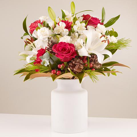 Festive  Splendour  Red  Roses  and  White  Lilies - Flower Bouquets - Online Flower Delivery