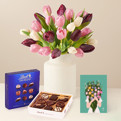 Product photo for Sweet Blooming: Tulpen, Pralinen und Karte